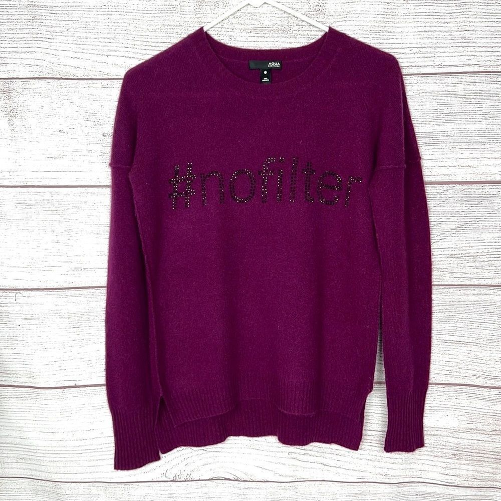 AQUA Cashmere Purple Hi-Lo Sweater size S